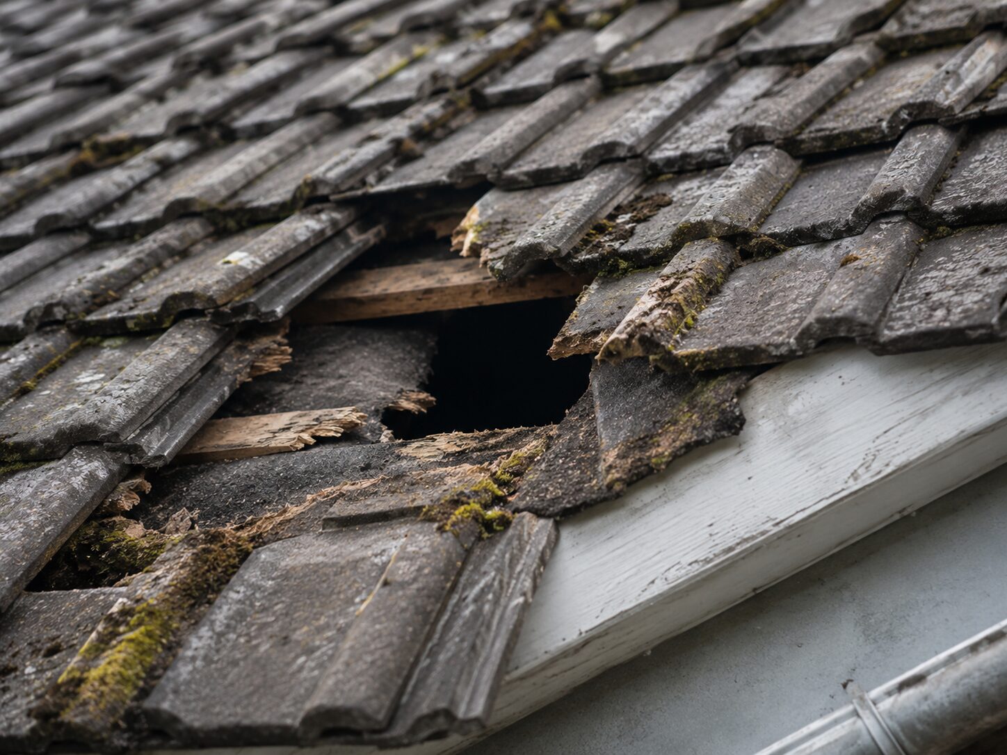 Squirrel Control Services: opening beneath damaged roof tiles
